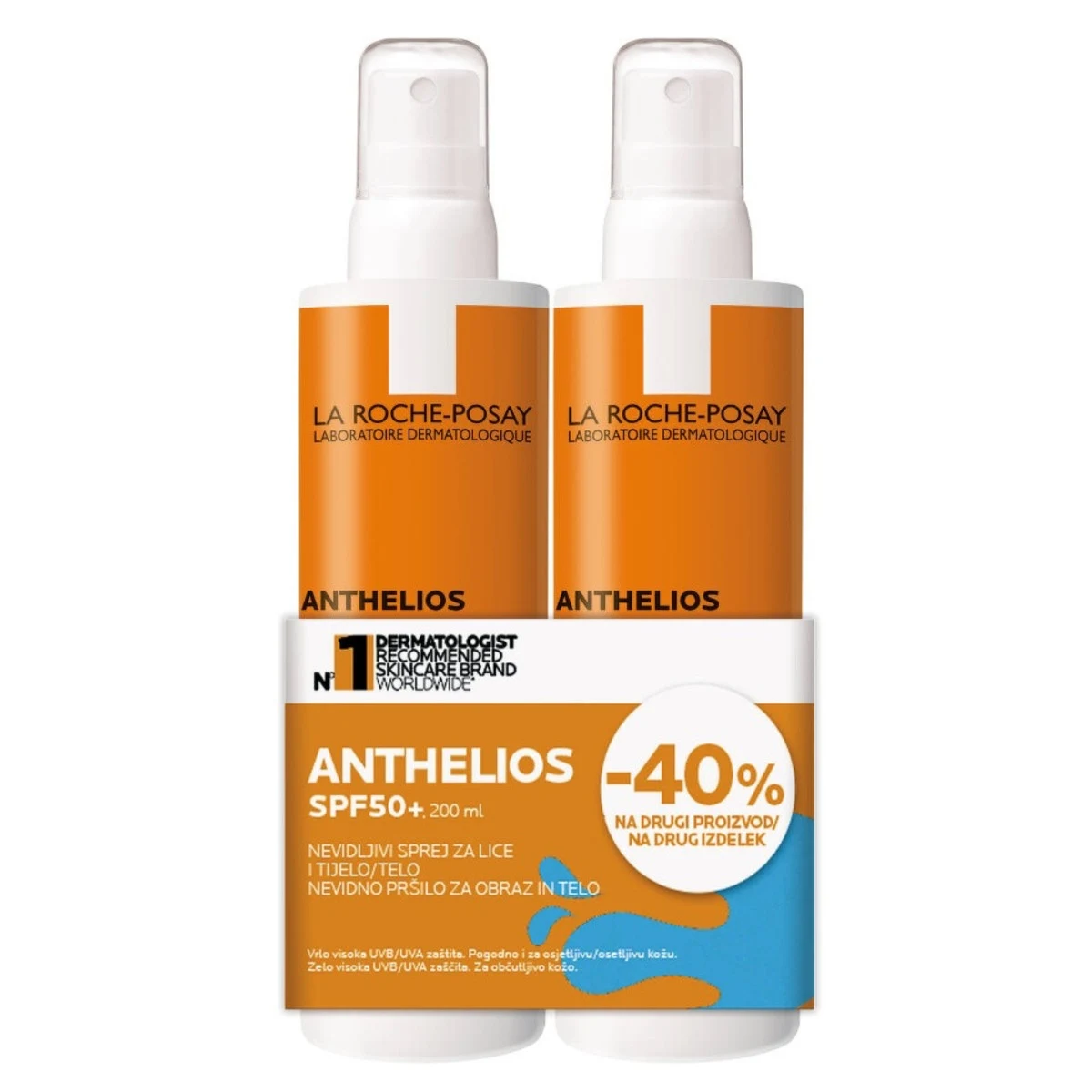 La Roche-Posay Anthelios nevidljivi sprej SPF50 2×200 ml - Slika 2